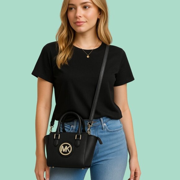 Michael Kors Jet Set Black Mini Saffiano Leather Crossbody Satchel - Picture 2 of 9